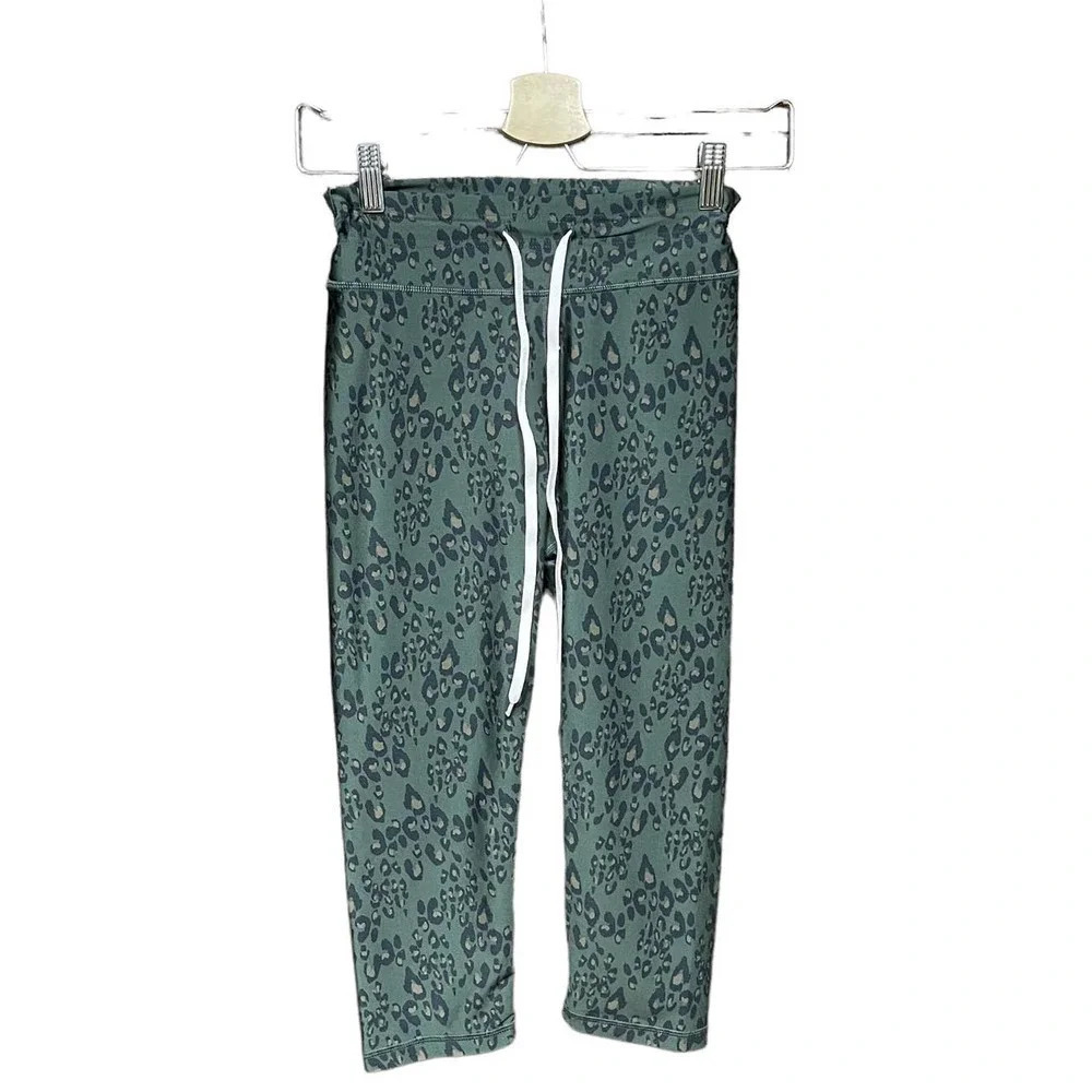 The Upside Green Leopard Print‎ Cropped Drawstring Leggings Size US 6